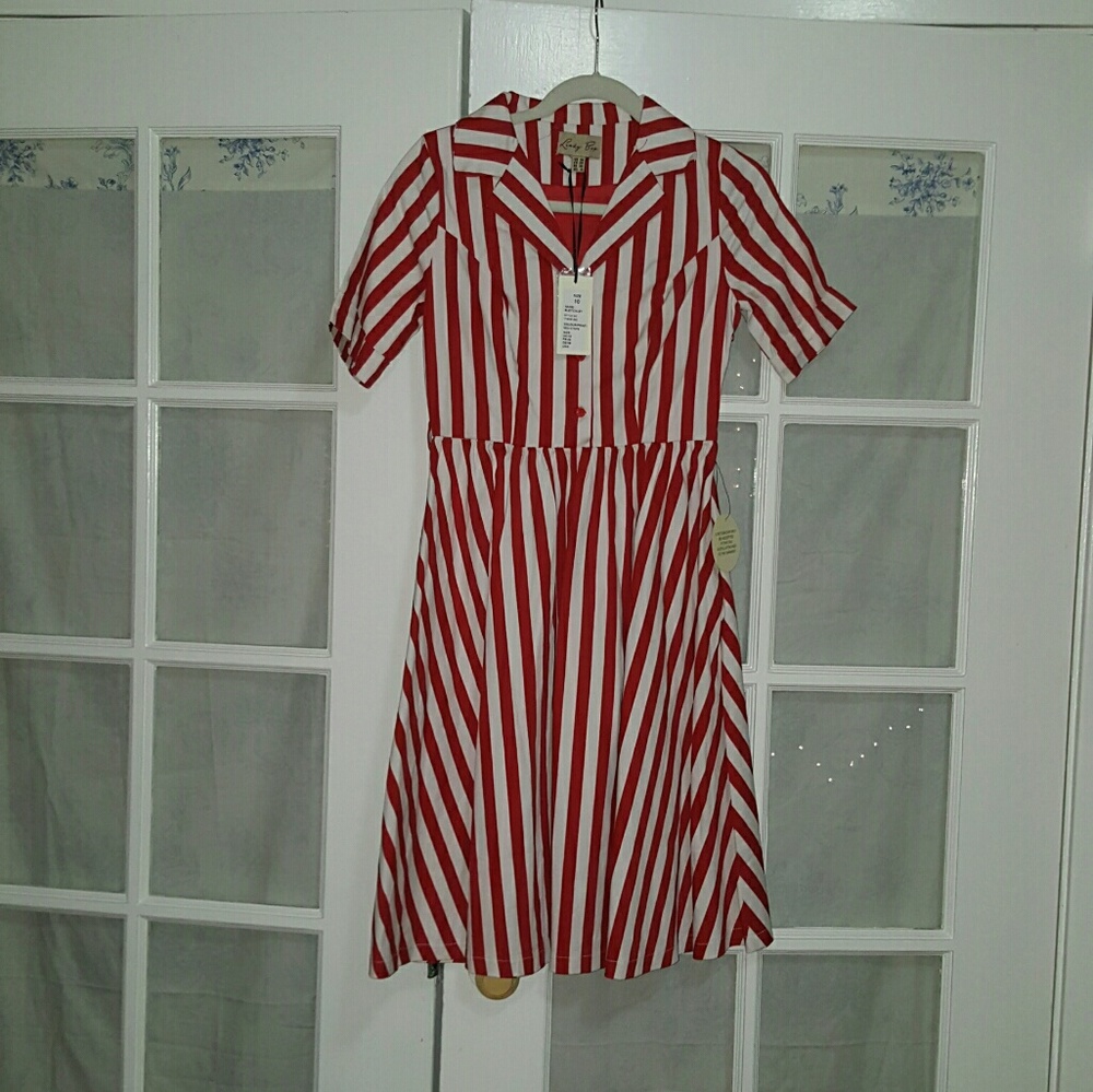 Lindy Bop red striped Bletchley dress